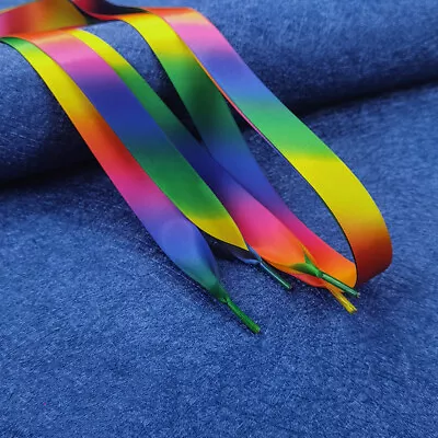 Silky Stain Ribbon Flat Shoelaces Sports Colored Trainer Snicker Shoes Shoe Lace • £3.49