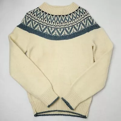 Vintage 80's Knit Sweater Mens M Ivory Cream Nordic Wool Blend Sears Kings Road • $30.88