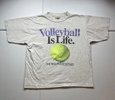 Vintage Big Ball Sports Volleyball Is Life Shirt Men’s L Gray Active USA 90s • $19.95