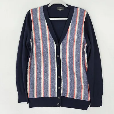 J Crew Sweater Womens Large Navy Blue Cashmere Blend Cardigan Woven Button Front • $30.04