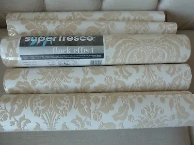 Beige Floral Flock Effect Wallpaper 1 Unopened & 4 Cutoffs • £20