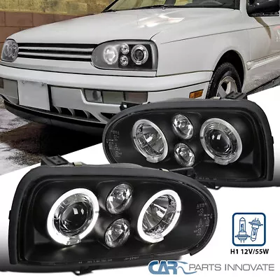 Fits 93-98 VW Golf Mk3 95-98 Cabrio Black Halo Projector Headlights Head Lamps • $115.95