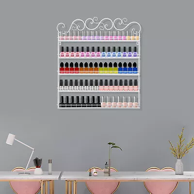 5 Metal Tier Nail Polish Rack Wall Mount Display Organizer Holder Stand White • $32.30