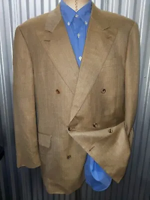 44L Hickey Freeman Double Breasted SILK WOOL Vicuna Brown Tweed Jacket Blazer • $224.95