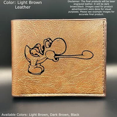 Custom Engraved SUPER MARIO YOSHI Leather Bifold Wallet - 3 Color Choices • $22