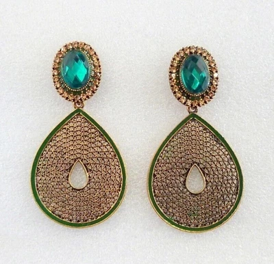 $7.61 • Buy Bollywood Indian Ethnic Golden Green Enamel Stones Women Gold Jewelry Earrings