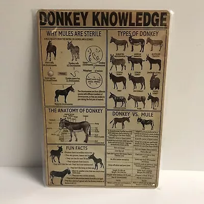 Donkey Knowledge. 12 X 8 Inches Metal / Tin Sign. Art Room Wall Barn Decorations • $11.95