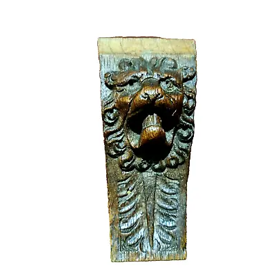Lion Wood Carving Corbel Bracket 4.8 In Antique French Architectural Salvage • $119