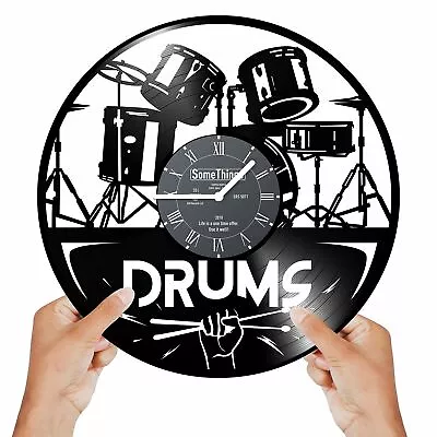 SomeThings Drums Vinyl Record Clock - Music Drummer Themed Gifts Idea For Kids • $48.99