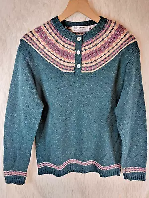 VINTAGE NORTHERN ISLES Women's WOOL CARDIGAN MEDIUM SWEATER FAIR ISLE SIGNATURE • $24.85