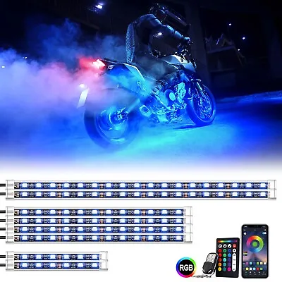 8Pcs Motorcycle RGB LED Strips Kit Underglow Neon Light For Harley Honda Suzuki • $44.99