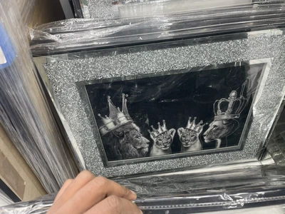 £36 • Buy CRUSHED DIAMOND LION Family LIQUID ART WALL HUNG PICTURE FRAME 55X45Cm✅