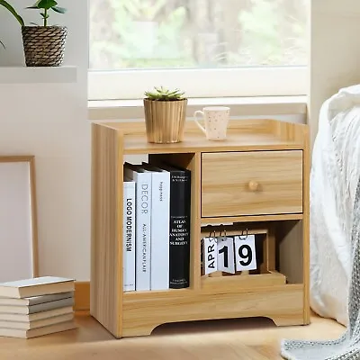 Oikiture Bedside Table Wooden Side Table Bedroom Nightstand Storage Drawer Shelf • $49.90