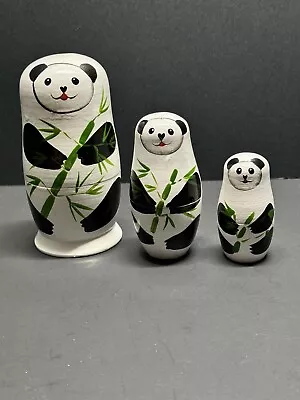 Vintage Russian Wooden Babushka Matryoshka Nesting Dolls Hand Painted Panda • $8.99