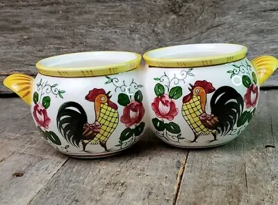 Vintage UCAGCO Japan Early Provincial Rooster Roses Double Jam Pots Jelly Jar  • $17.99