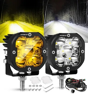 AUXBEAM 2pcs 3 Inch LED Work Light Amber White Spot Pods Offroad Driving Lights • $118.69