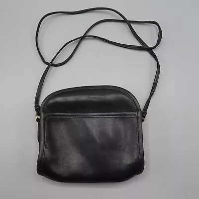 Vintage COACH Abbie 9017 Black Leather Crossbody Brass Zip Side Pocket Purse Bag • $60