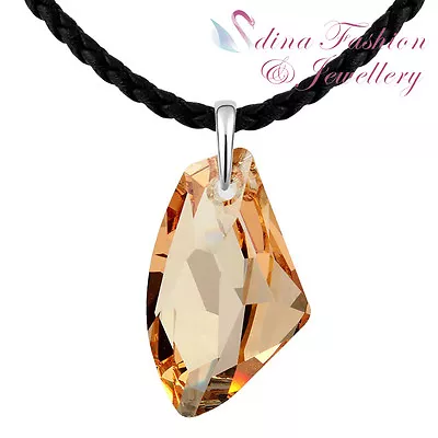 Leather Chain Made With Swarovski Crystal Galactic Flat Fancy Cut Long Necklace • $27.99