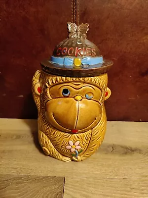 Vintage Monkey W/ Butterfly Hat Flower Cookie Jar Japan VTG RARE  • $14.99