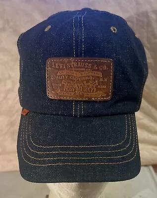 Vtg Levi Strauss Denim Leather Patch/Strap Hat Trucker Cap Orange Tab Like Knew • $349.99