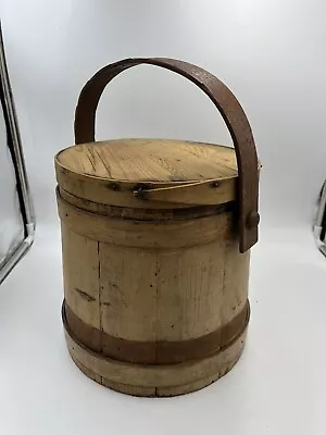 Antique Wooden Firkin With Original Lid And Swing Handle • $125