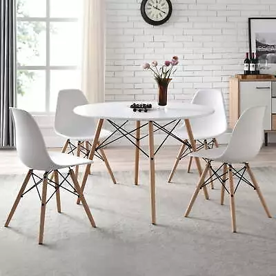 Mainstays Mid-Century Modern Dining Chair Set Of 4 White And Beech Color Home • $115