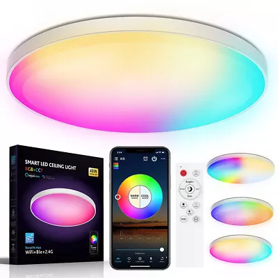 28W Round Dimmable LED Ceiling Light Oyster Lamp Modern RGB Light APP Control AU • $41.99