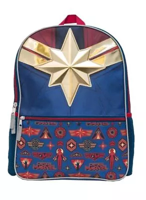 Captain Marvel Avenger Officially Licensed Gold Logo Laptop Pocket Backpack Bag • $14.99