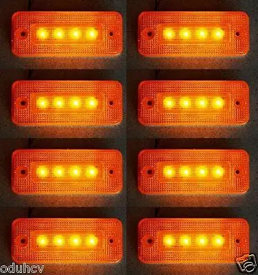 #8x 4 LEDs ORANGE REAR SIDE MARKER 24V LIGHTS TRAILER TIPPER LORRY TRUCK PICKUP • £11.91