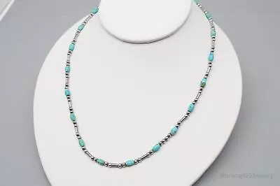 VTG Native QT Turquoise Bead Sterling Silver Plated Necklace • $80