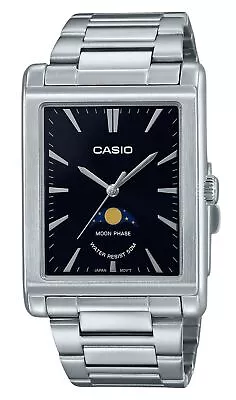 Casio Analog Moon Phase Stainless Steel Black Dial MTP-M105D-1A 50M Mens Watch • £88.67