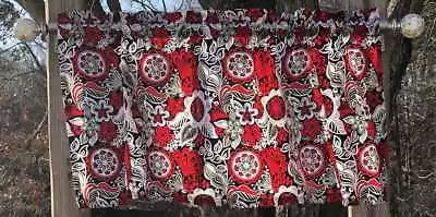 Modern Floral Red Black White Flowers RV Camper Farmhouse Kitchen Curtain Topper • $20.89