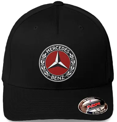 Mercedes Benz Old Logo Black Hat Flexfit Baseball Cap Printed Emblem S/M & L/XL • $22.99