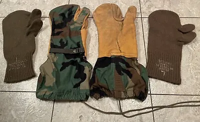 USGI Cold Weather Trigger Finger Mitten SET W/liners WOODLAND CAMO LARGE VGC • $18.90