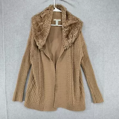 Love By Design Faux Fur Open Front Sweater Wmns Sz M Tan Brown Rabbit Hair Knit  • $14.95