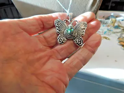 VTG Silver Tone Chain W/ Silver Butterfly Pendant  Necklace • $3