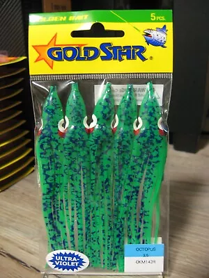 5 Silver Horde Squid (Octopus 3.5) Ultra Violet Fish Baits - UV Green Splatter • $12.92