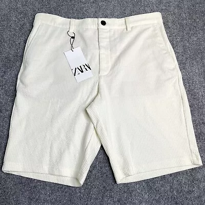 Zara Shorts Mens Size Large Seersucker Textured Ivory Cream NEW With Tags • $18.99