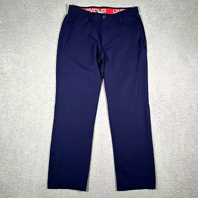 Under Armour Pants Mens 36x32 Blue Drive Golf Performance Stretch Logo Straight • $25.95