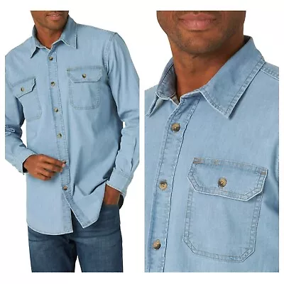 NWT Wrangler Men's Long Sleeve Western Button Up Solid Twill Shirt SZ Small • $15.97