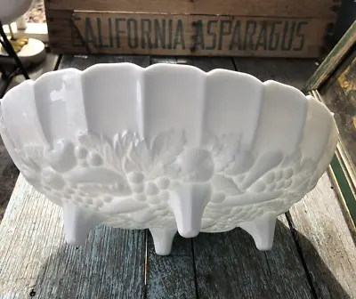 Vintage Indiana Milk Glass Grape Pattern VV Large Fruit Bowl 12 In. • $18.50