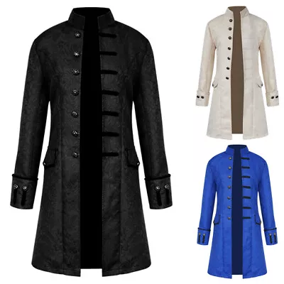 Mens Vintage Gothic Steampunk Jacket Military Blazer Frock Pirate Coat Outwear • £27.59