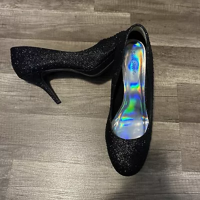 Silver Slipper - Black Bejeweled Heels (Size 14) • $11.50