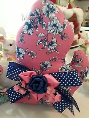 Navy Cabbage Roses Hot Pink Big Michigan State Shape Accent Pillow Removable Bow • $34.95