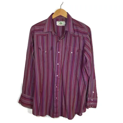 Vtg. 80s Mesquite Niver Sz  17/34 Western Pearl Snap Shirt USA Stripe Rodeo • $13.28