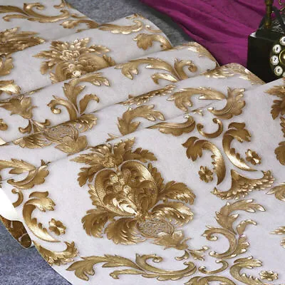 Quality Ivory Cream Gold Embossed Damask Brocade Glitter Wallpaper 3d Textured • £12.98