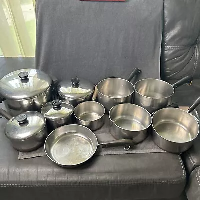 Vintage Revere Ware Set 14 Piece Pots Pans Lids Cookware 1801 Copper Bottom • $174.99