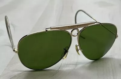 Vintage Tasco Aviator Pilot Shooter Sunglasses Green Lens / Gold Frames 1136G • $39.99