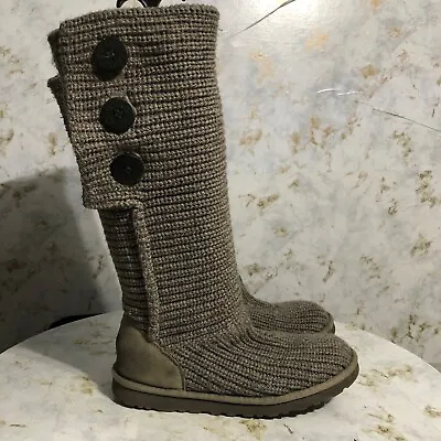 UGG Cardy Knit Women's Size 9 Shoes Gray Knee High Button Comfort Tall Boots • $25.50