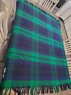 Vtg Faribo Pak-a-Robe Blue Green Plaid Blanket Faribault Woolen Mills MN Garst • $15.99